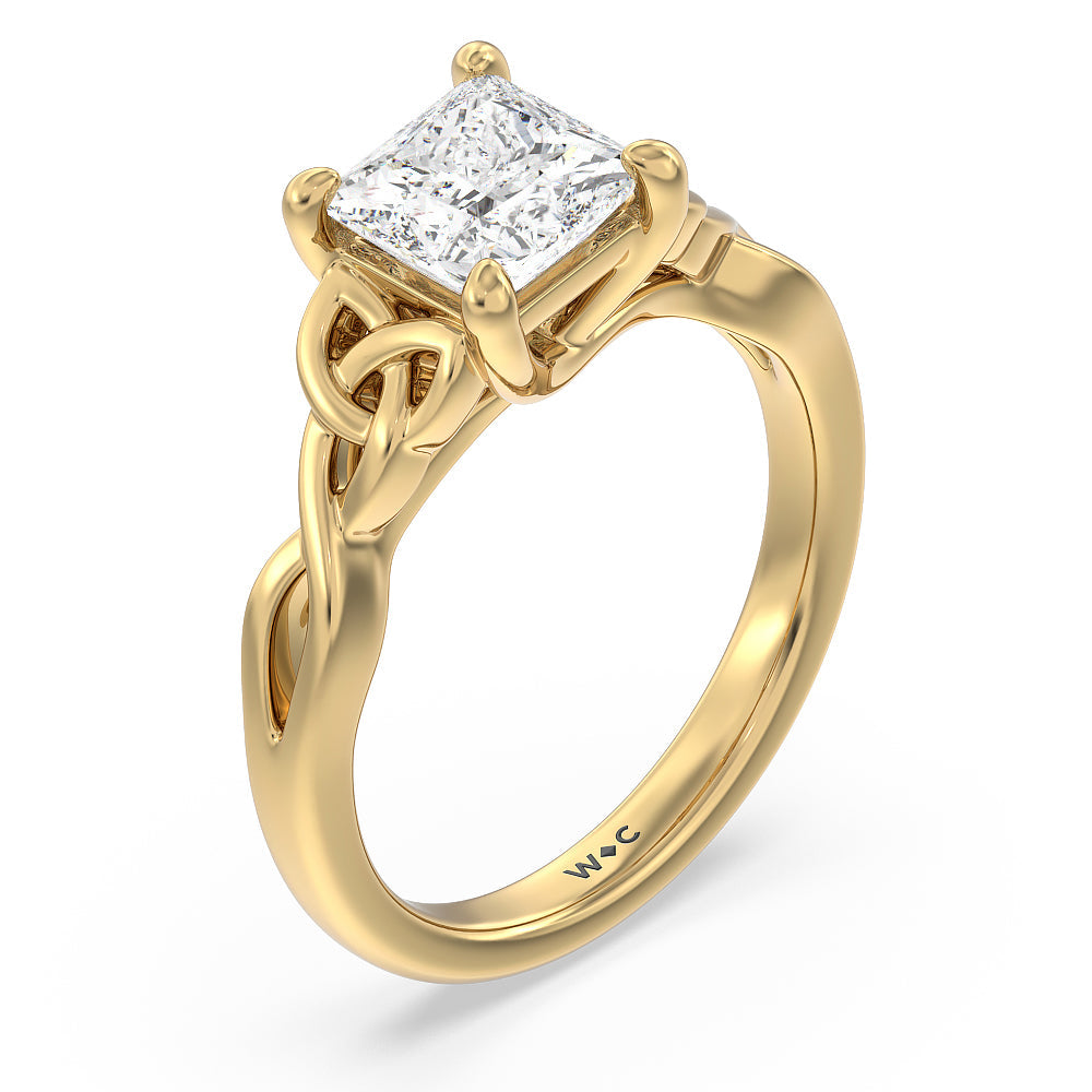 Princess Cut Vintage Celtic Entwined Trinity Knot Engagement Ring with Lab Grown Diamond in 14KT Yellow Gold view 3
