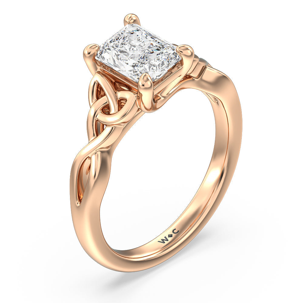 Fine Vintage Celtic Entwined Trinity Knot Engagement Ring with Radiant Cut Diamond in 14KT Rose Gold view 3
