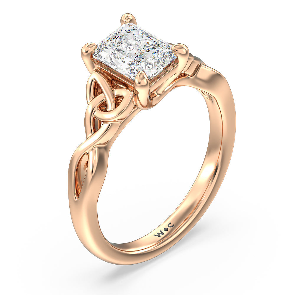 Radiant Cut Vintage Celtic Entwined Trinity Knot Engagement Ring with Lab Grown Diamond in 14KT Rose Gold view 3
