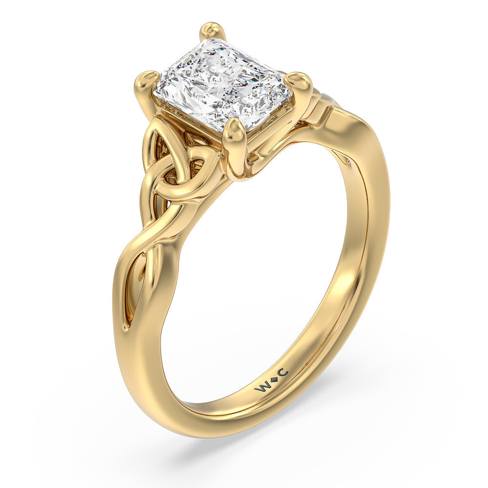 Radiant Cut Vintage Celtic Entwined Trinity Knot Engagement Ring with Lab Grown Diamond in 14KT Yellow Gold view 3
