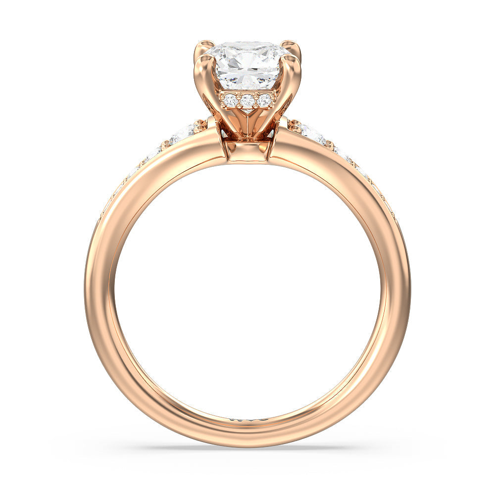 Vintage Hidden Halo Classic Diamond Engagement Ring with Cushion Cut Diamond in 14KT Rose Gold view 2
