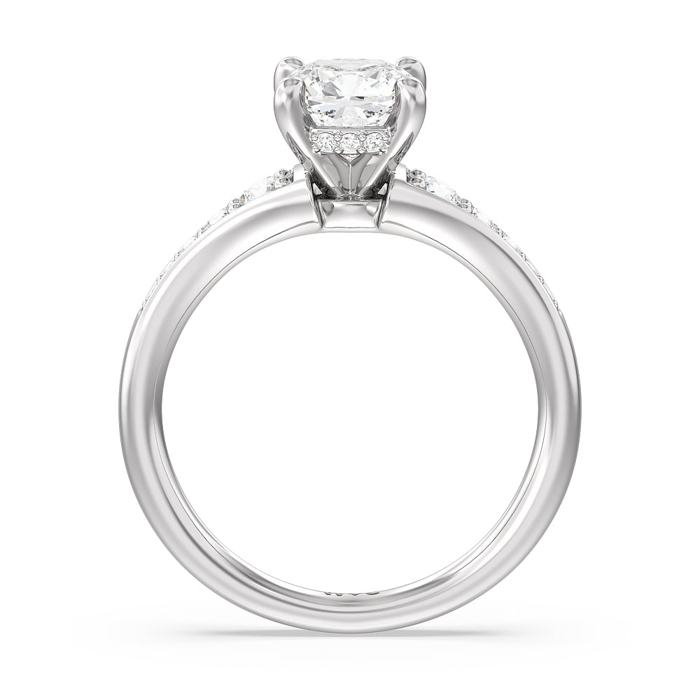 Vintage Hidden Halo Classic Diamond Engagement Ring with Cushion Cut Diamond in 14KT Platinum view 2
