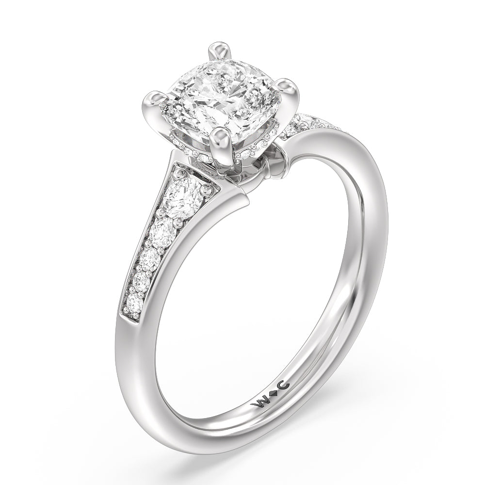 Cushion Cut Vintage Hidden Halo Classic Diamond Engagement Ring with Lab Grown Diamond in 14KT Platinum view 3
