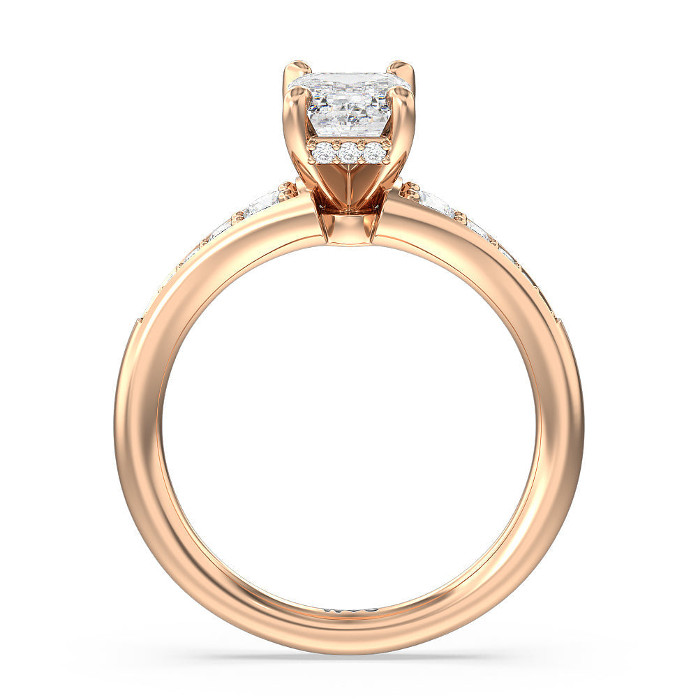 Vintage Hidden Halo Classic Diamond Engagement Ring with Emerald Cut Diamond in 14KT Rose Gold view 2
