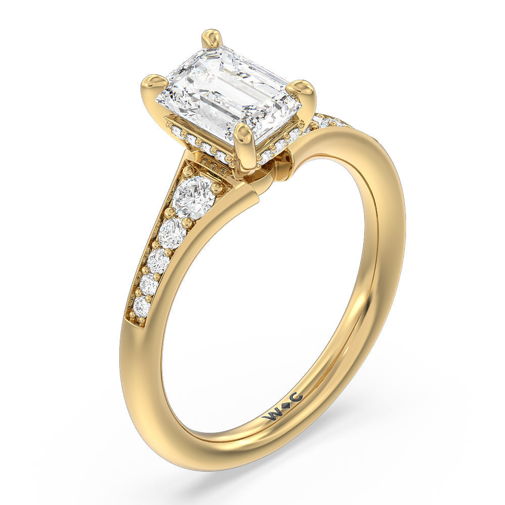 Vintage Hidden Halo Classic Diamond Engagement Ring with Emerald Cut Diamond in 14KT Yellow Gold view 3
