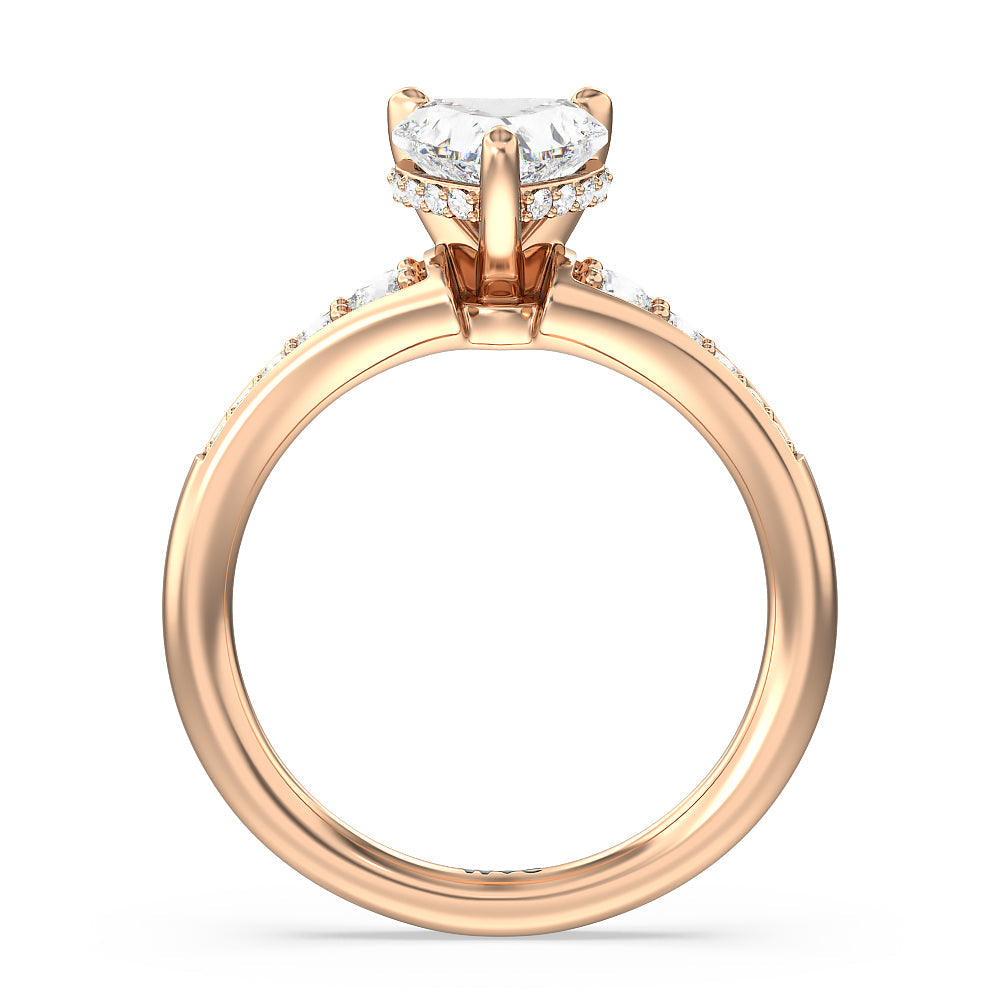 Vintage Hidden Halo Classic Diamond Engagement Ring with Heart Cut Diamond in 14KT Rose Gold view 2
