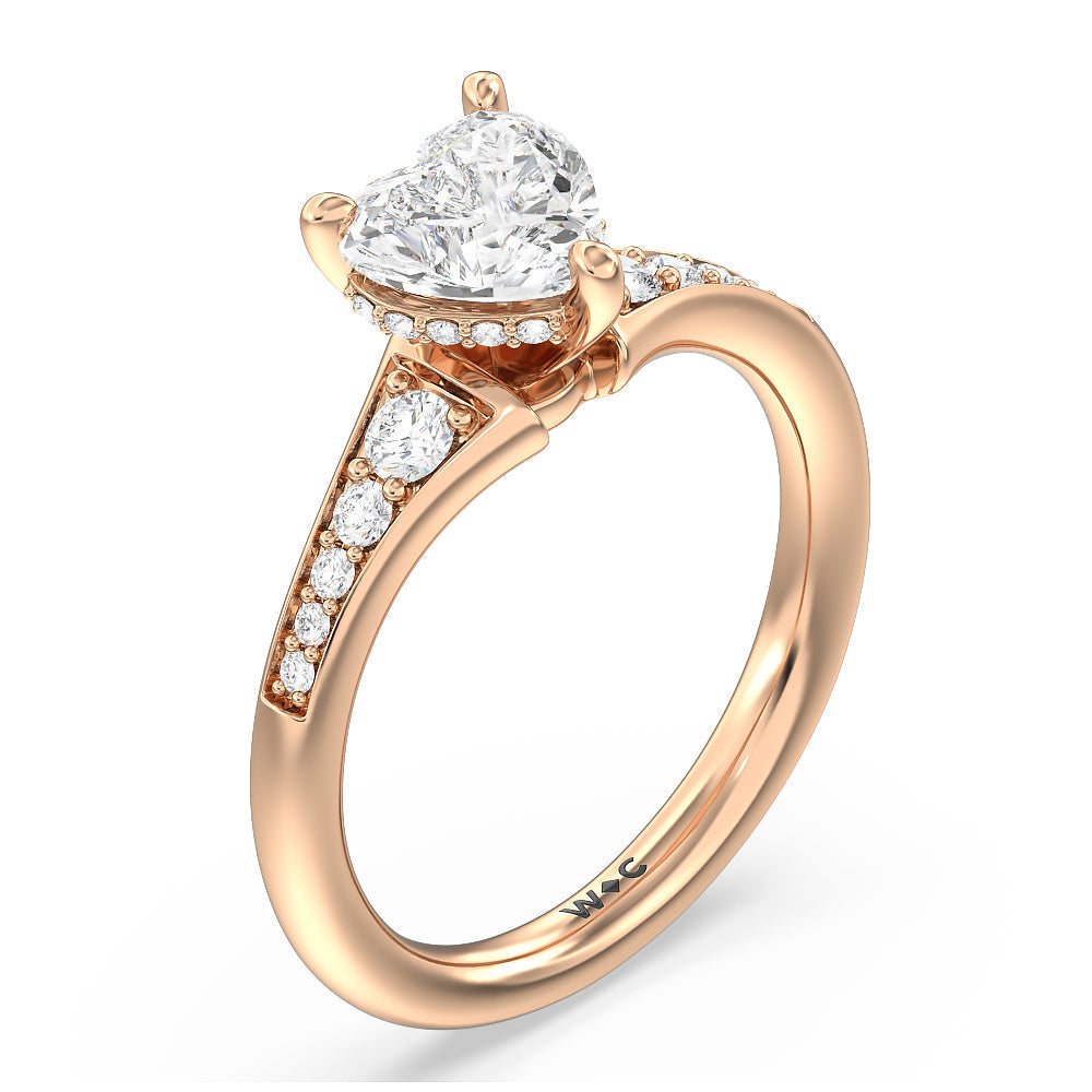 Vintage Hidden Halo Classic Diamond Engagement Ring with Heart Cut Diamond in 14KT Rose Gold view 3
