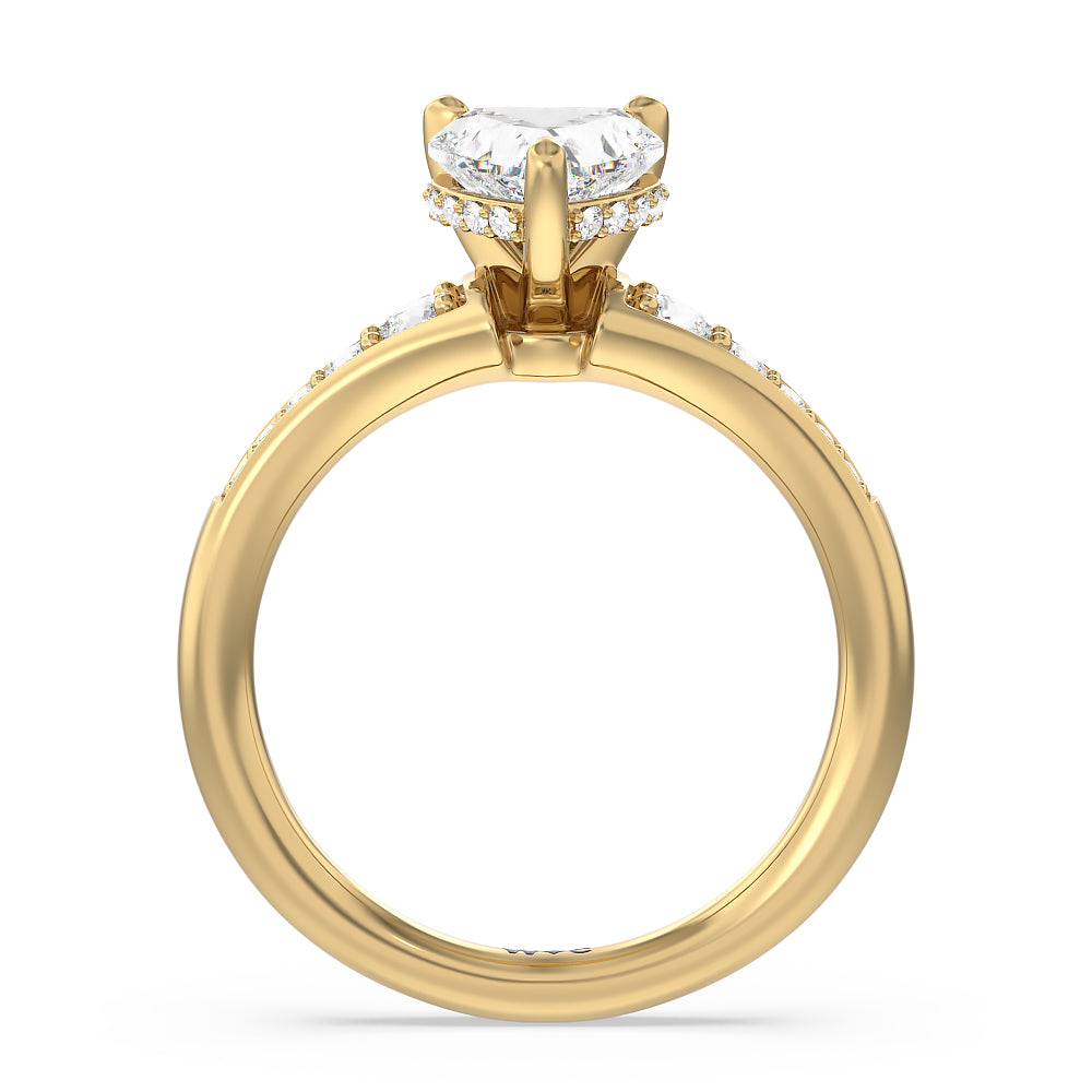 Vintage Hidden Halo Classic Diamond Engagement Ring with Heart Cut Diamond in 14KT Yellow Gold view 2

