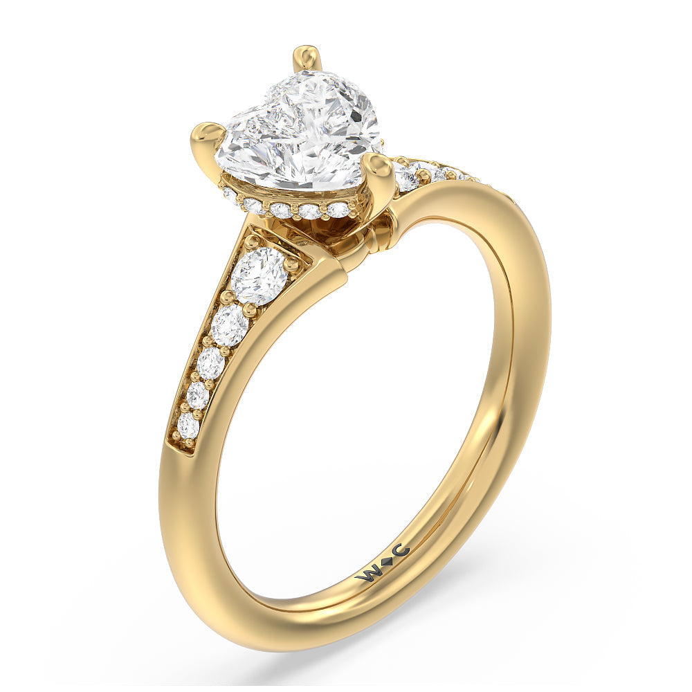 Vintage Hidden Halo Classic Diamond Engagement Ring with Heart Cut Diamond in 14KT Yellow Gold view 3
