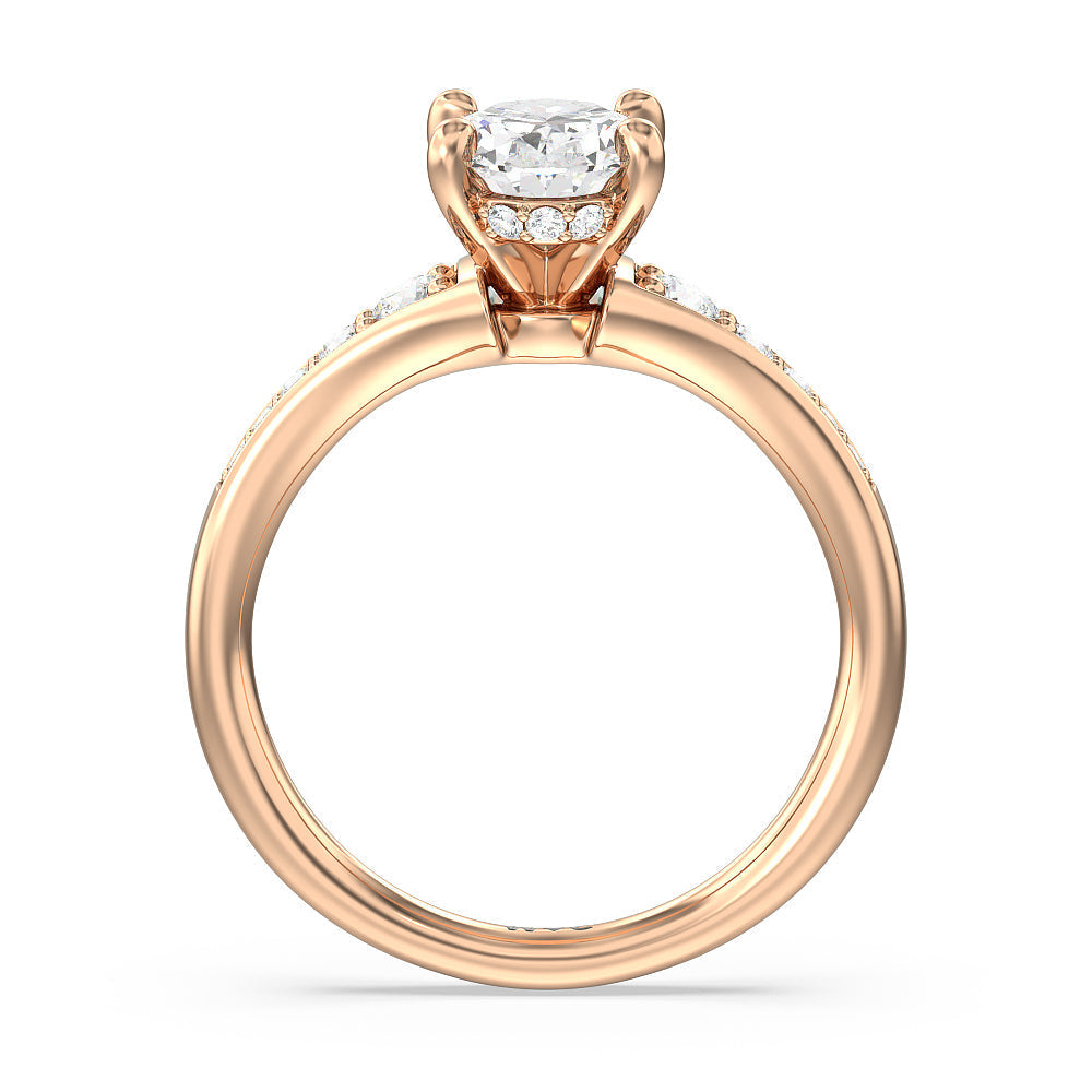 Oval Cut Vintage Hidden Halo Classic Diamond Engagement Ring with Lab Grown Diamond in 14KT Rose Gold view 2
