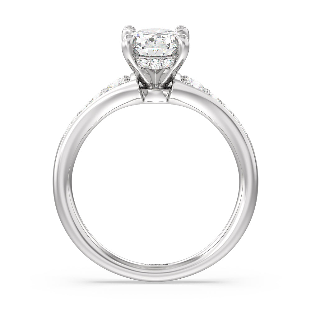 Vintage Hidden Halo Classic Diamond Engagement Ring with Oval Cut Diamond in 14KT Platinum view 2
