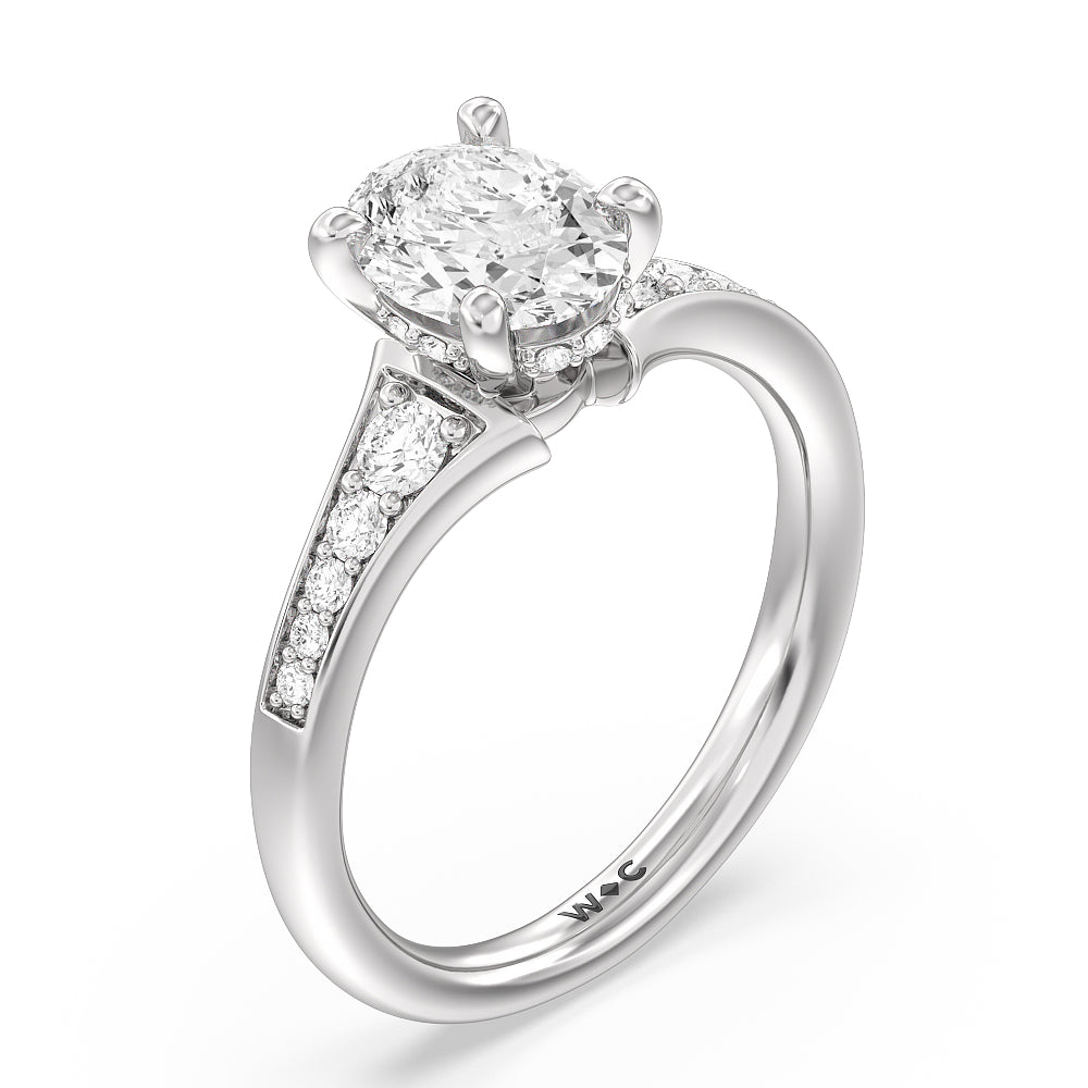 Oval Cut Vintage Hidden Halo Classic Diamond Engagement Ring with Lab Grown Diamond in 14KT Platinum view 3

