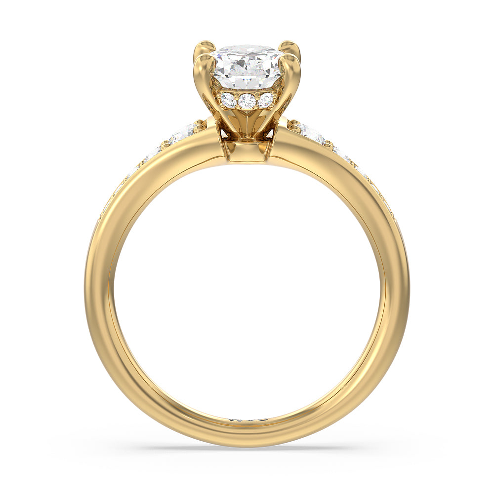Vintage Hidden Halo Classic Diamond Engagement Ring with Oval Cut Diamond in 14KT Yellow Gold view 2
