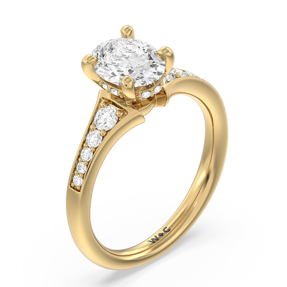 Vintage Hidden Halo Classic Diamond Engagement Ring with Oval Cut Diamond in 14KT Yellow Gold view 3
