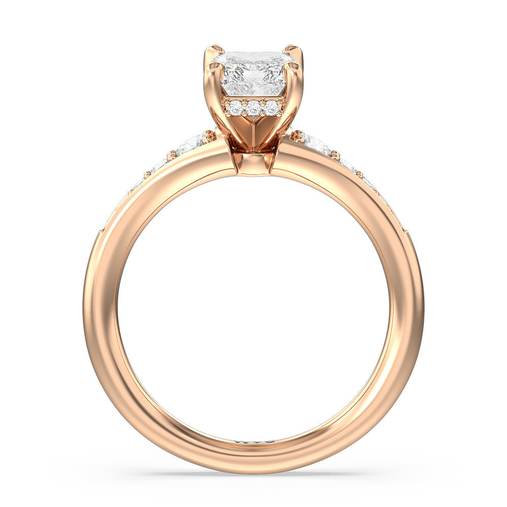 Vintage Hidden Halo Classic Diamond Engagement Ring with Radiant Cut Diamond in 14KT Rose Gold view 2
