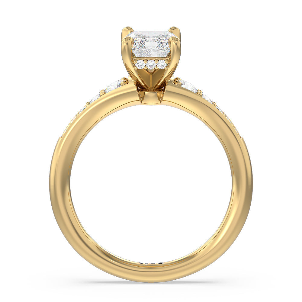 Vintage Hidden Halo Classic Diamond Engagement Ring with Radiant Cut Diamond in 14KT Yellow Gold view 2
