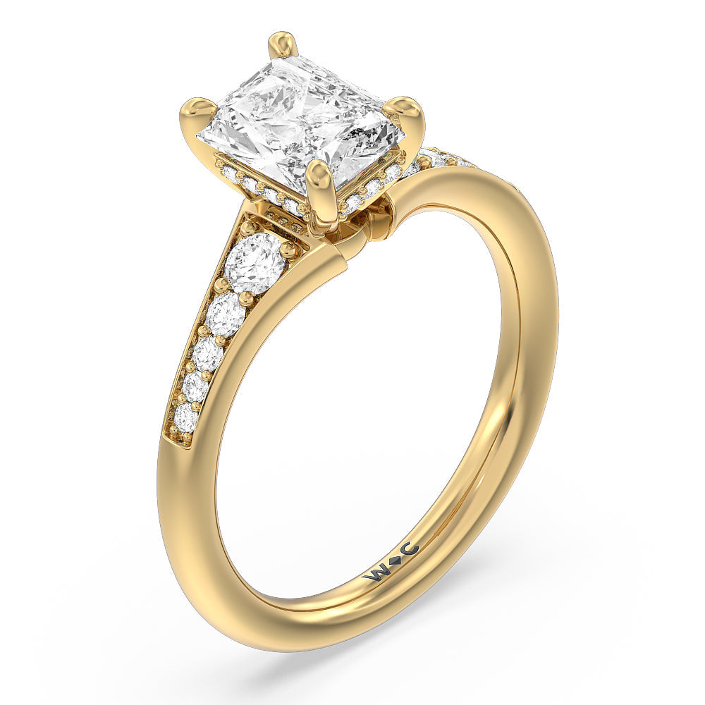 Vintage Hidden Halo Classic Diamond Engagement Ring with Radiant Cut Diamond in 14KT Yellow Gold view 3
