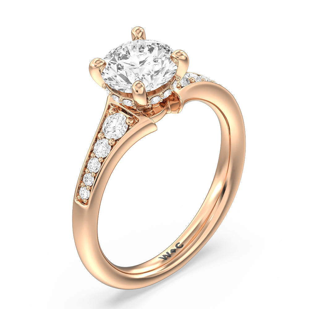 Vintage Hidden Halo Classic Diamond Engagement Ring with Round Cut Diamond in 14KT Rose Gold view 3
