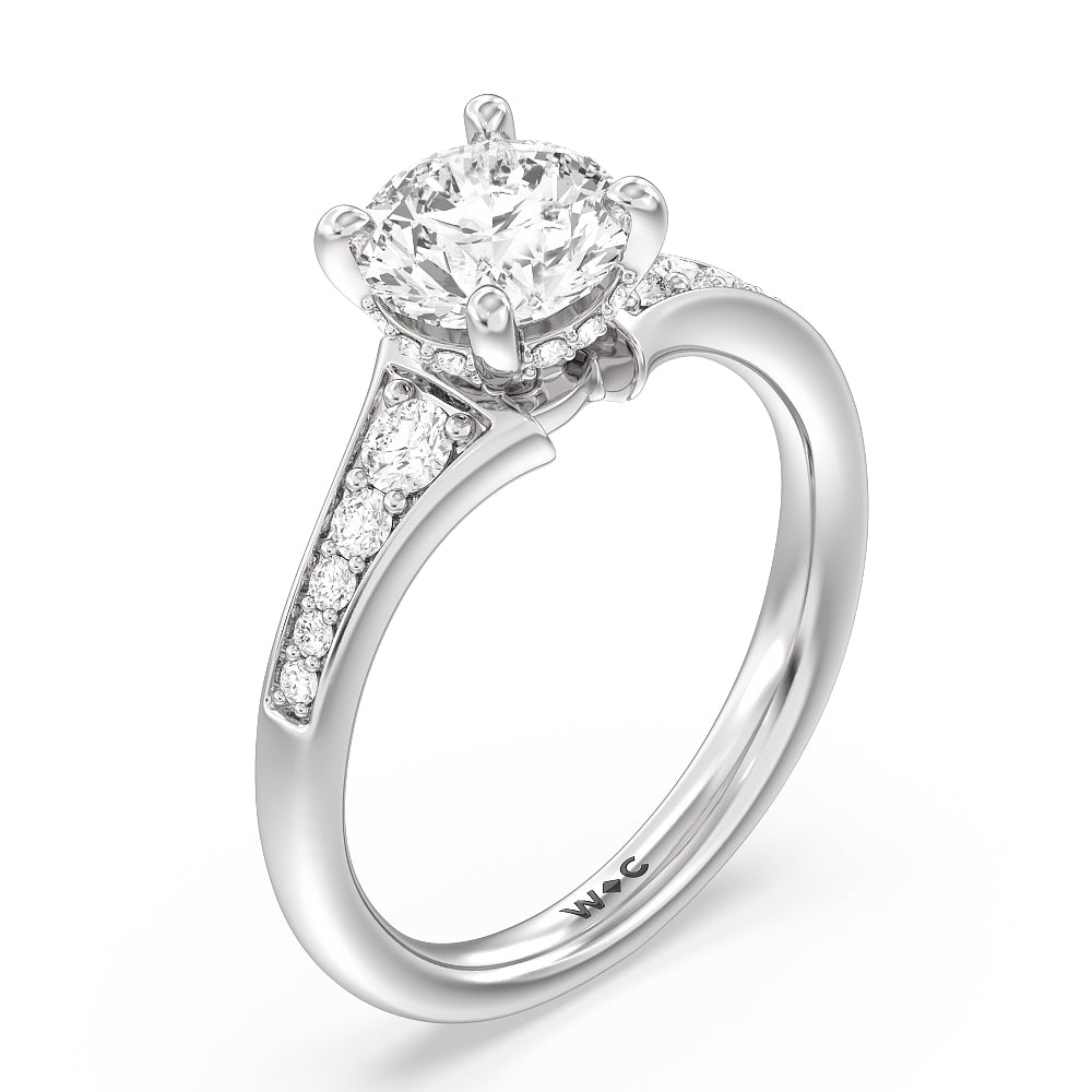 Vintage Hidden Halo Classic Diamond Engagement Ring with Round Cut Diamond in 14KT Platinum view 3
