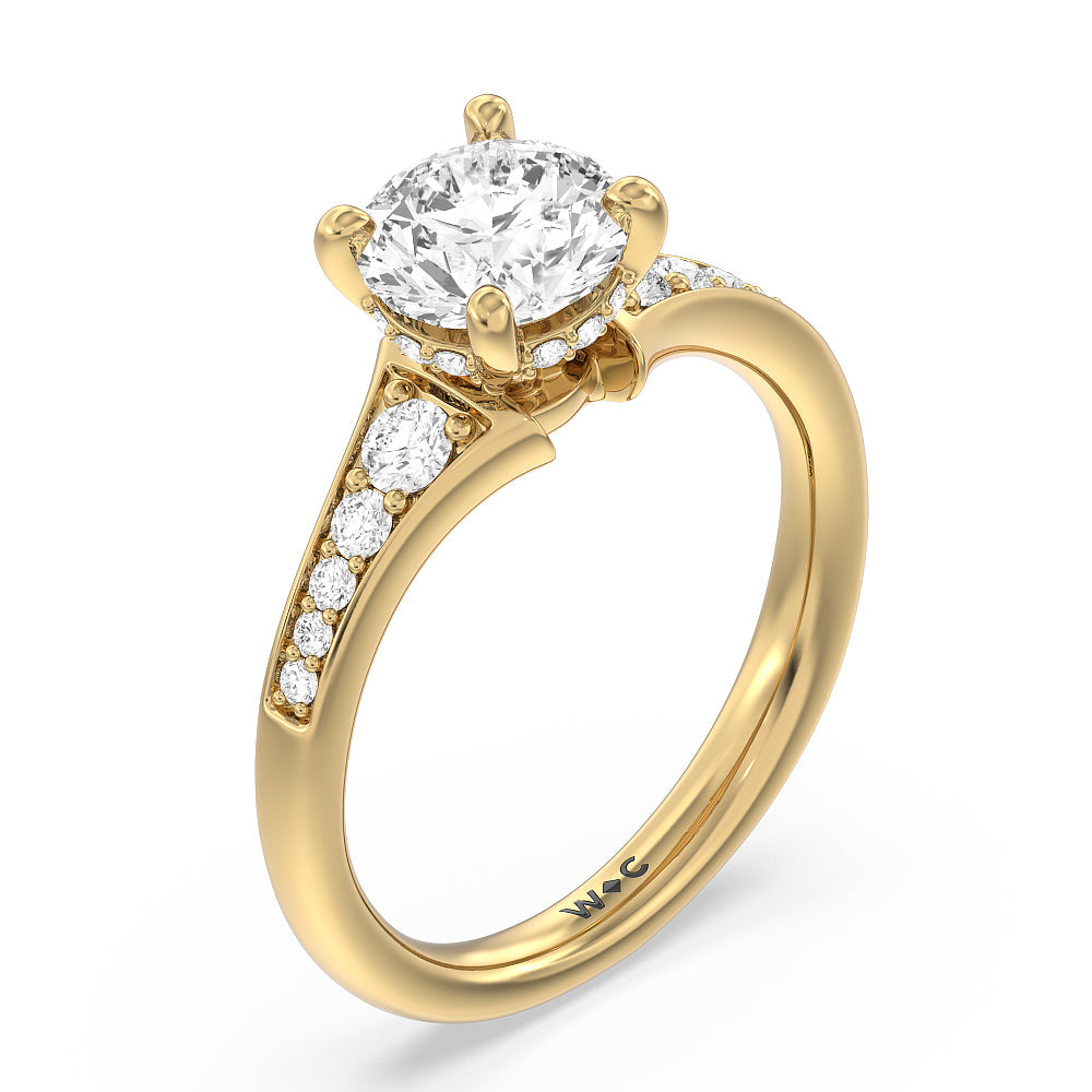 Vintage Hidden Halo Classic Diamond Engagement Ring with Round Cut Diamond in 14KT Yellow Gold view 3
