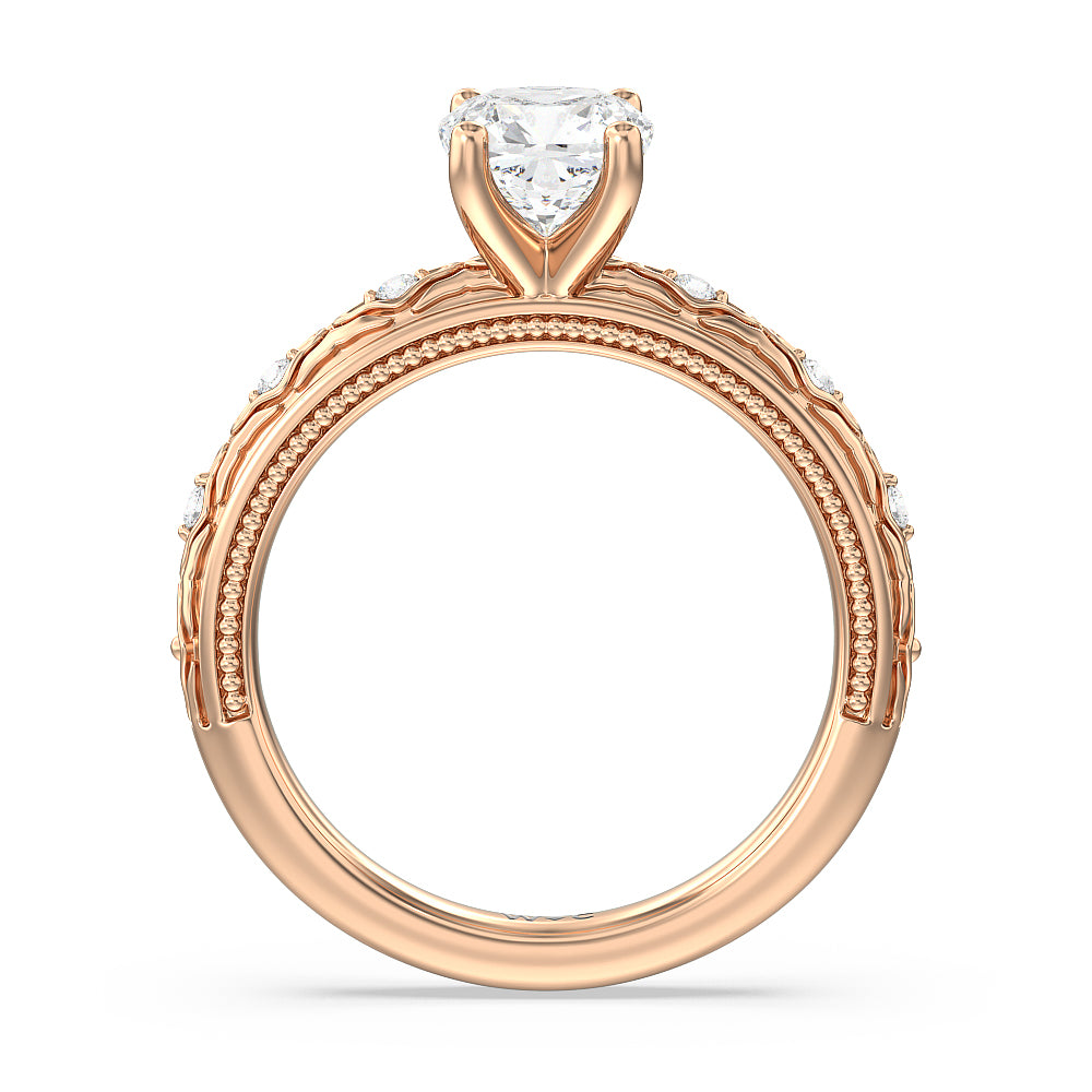 Cushion Cut Vintage Blossom Engagement Ring with Lab Grown Diamond in 14KT Rose Gold view 2
