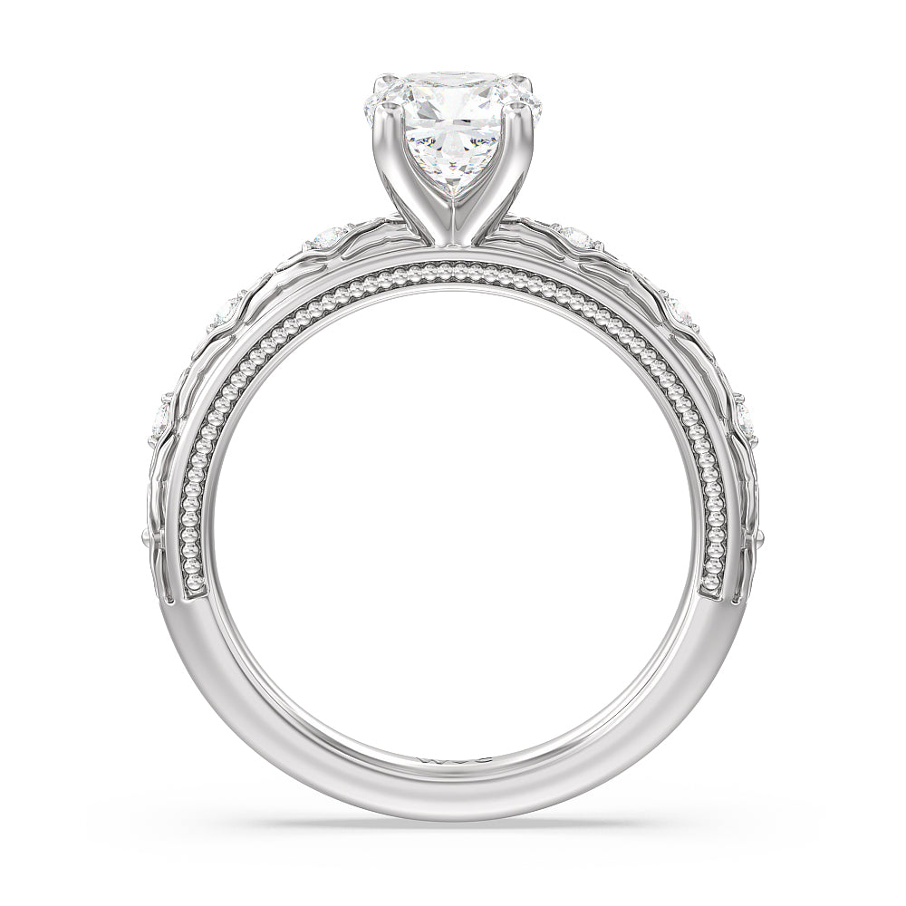 Cushion Cut Vintage Blossom Engagement Ring with Lab Grown Diamond in 14KT Platinum view 2
