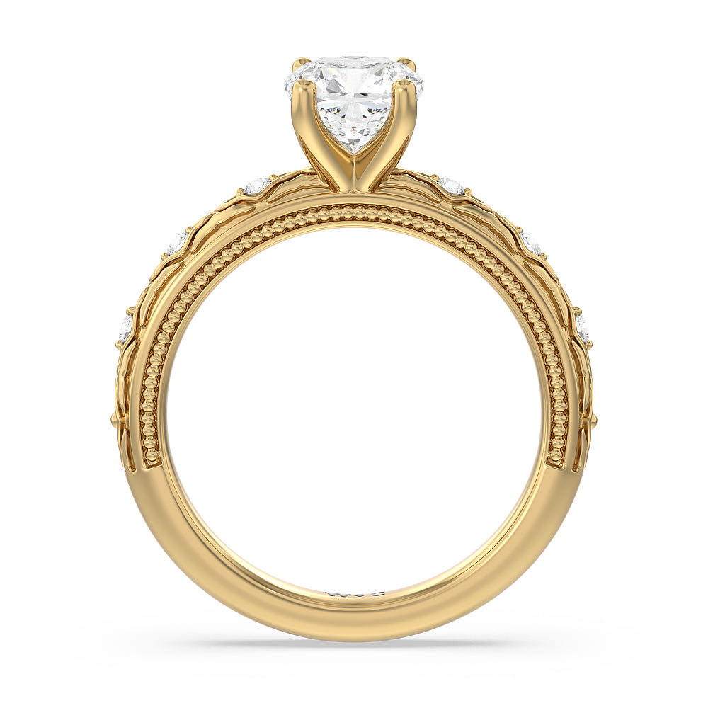 Cushion Cut Vintage Blossom Engagement Ring with Lab Grown Diamond in 14KT Yellow Gold view 2
