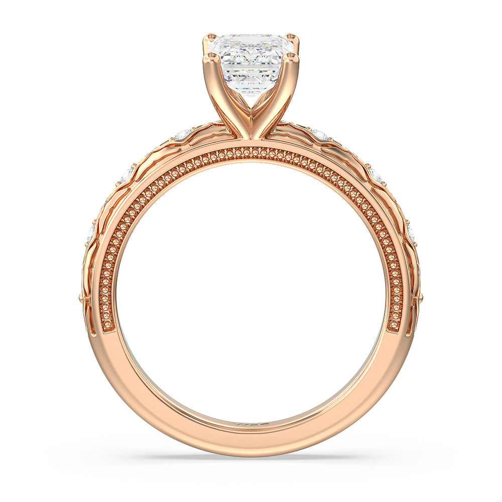 Emerald Cut Vintage Blossom Engagement Ring with Lab Grown Diamond in 14KT Rose Gold view 2
