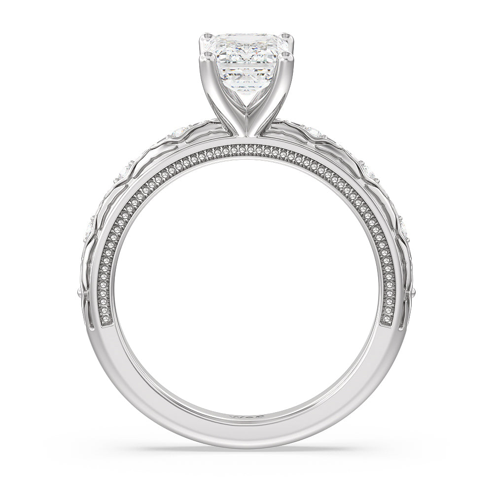 Emerald Cut Vintage Blossom Engagement Ring with Lab Grown Diamond in 14KT Platinum view 2
