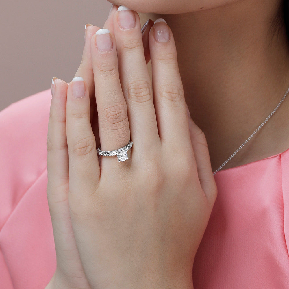 Model Wearing Vintage Blossom Engagement Ring with Lab Grown Diamond view