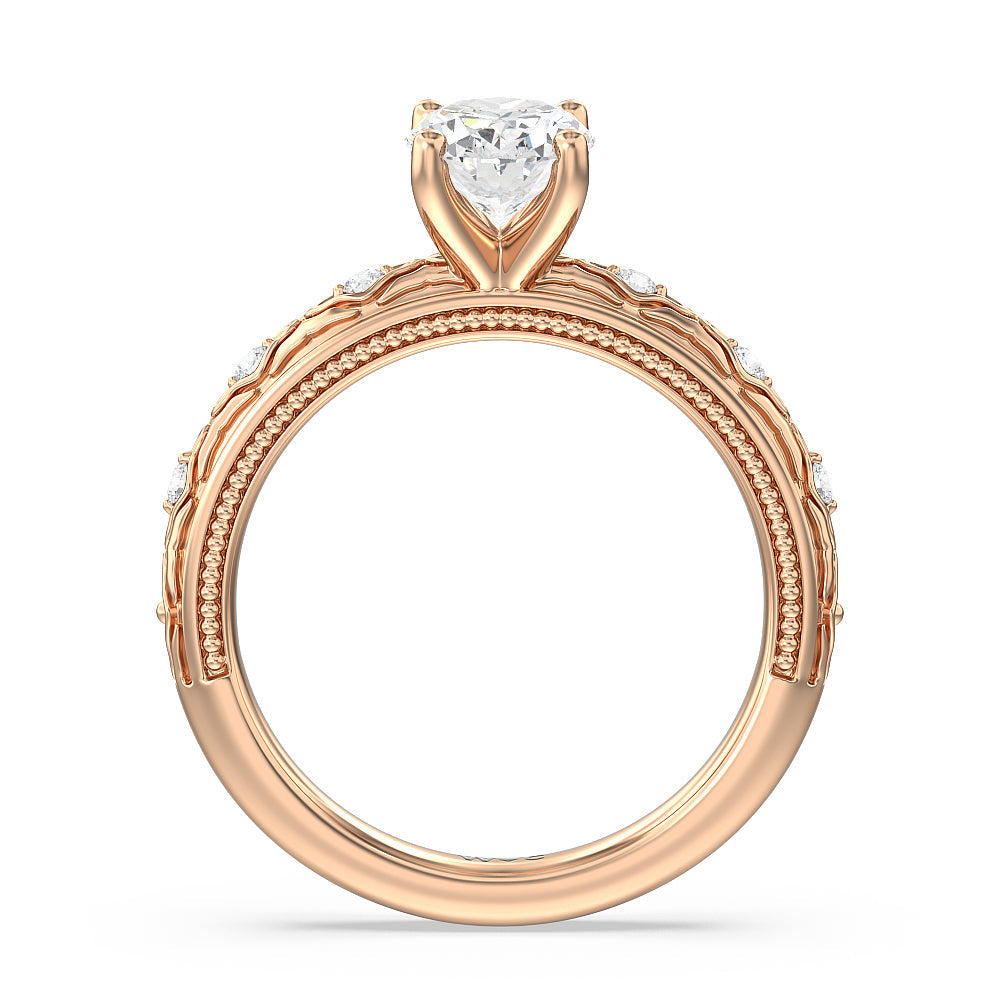 Vintage Blossom Engagement Ring with Oval Cut Diamond in 14KT Rose Gold view 2
