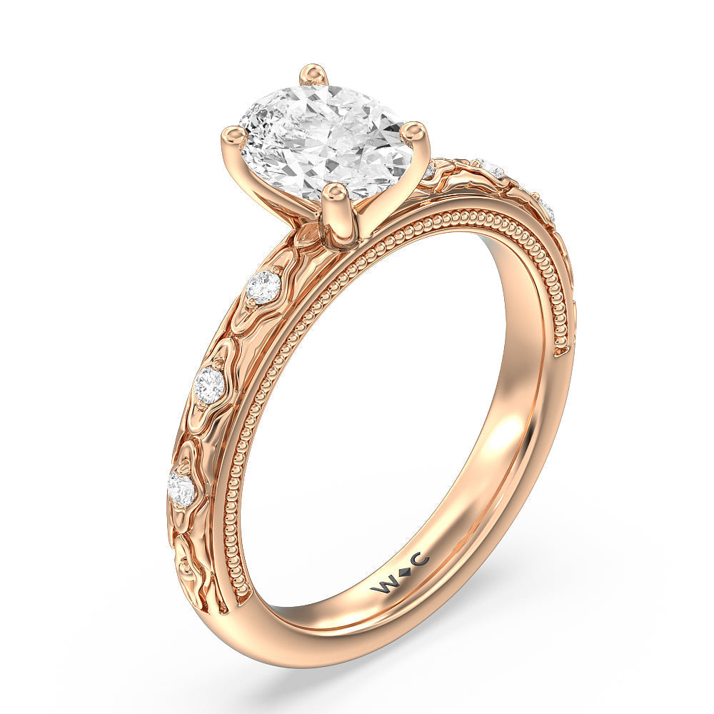 Vintage Blossom Engagement Ring with Oval Cut Diamond in 14KT Rose Gold view 3
