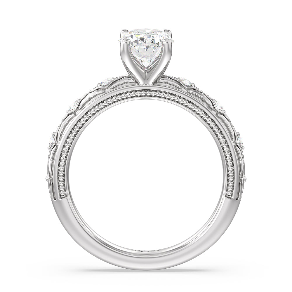 Oval Cut Vintage Blossom Engagement Ring with Lab Grown Diamond in 14KT Platinum view 2
