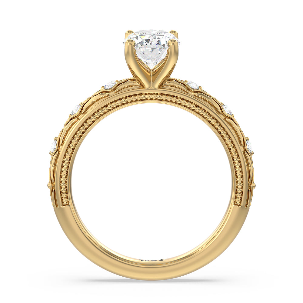 Vintage Blossom Engagement Ring with Oval Cut Diamond in 14KT Yellow Gold view 2
