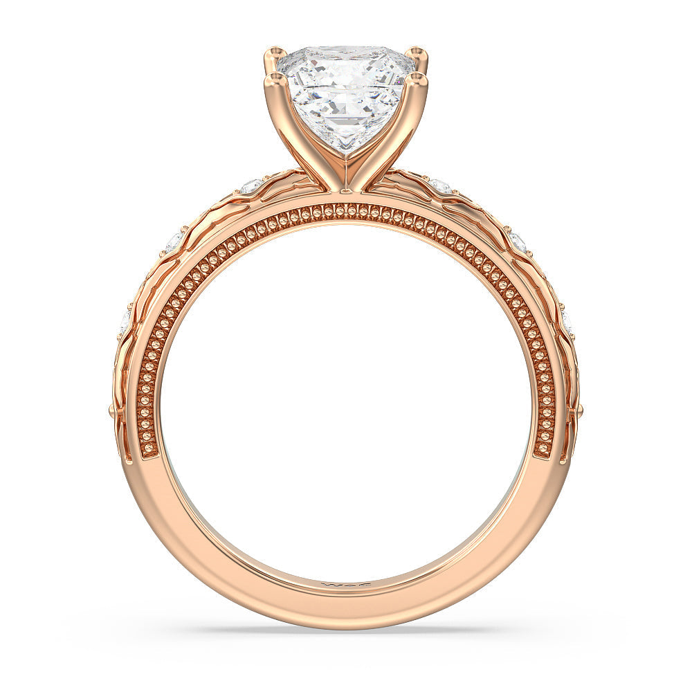 Vintage Blossom Engagement Ring with Princess Cut Diamond in 14KT Rose Gold view 2
