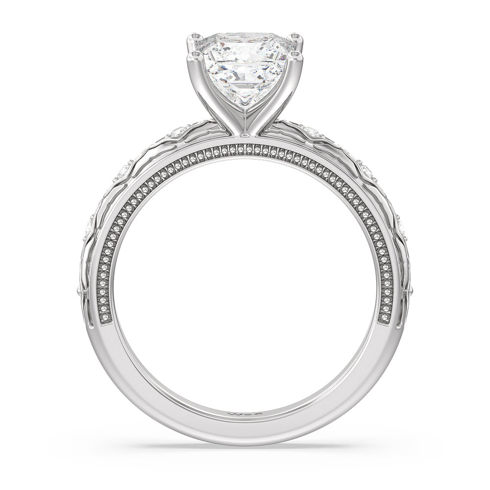 Vintage Blossom Engagement Ring with Princess Cut Diamond in 14KT Platinum view 2
