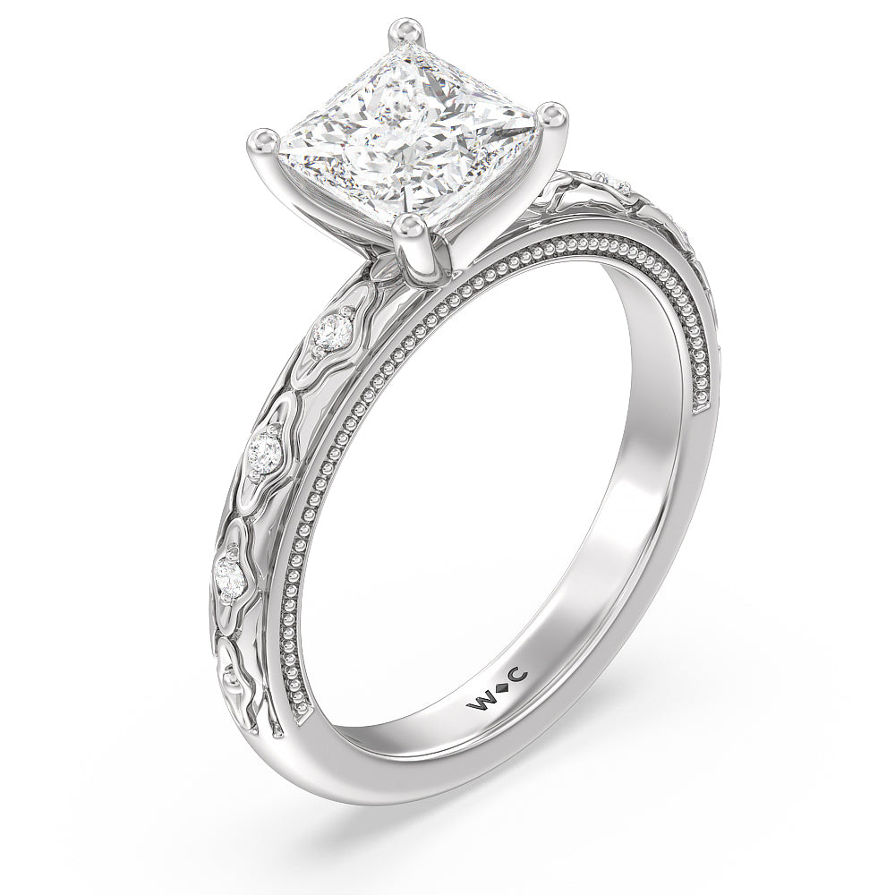 Vintage Blossom Engagement Ring with Princess Cut Diamond in 14KT Platinum view 3
