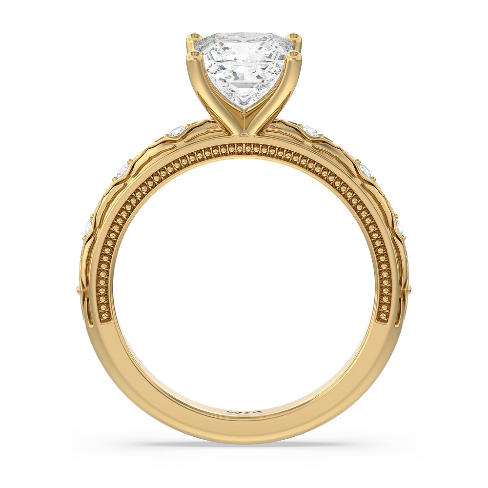 Vintage Blossom Engagement Ring with Princess Cut Diamond in 14KT Yellow Gold view 2
