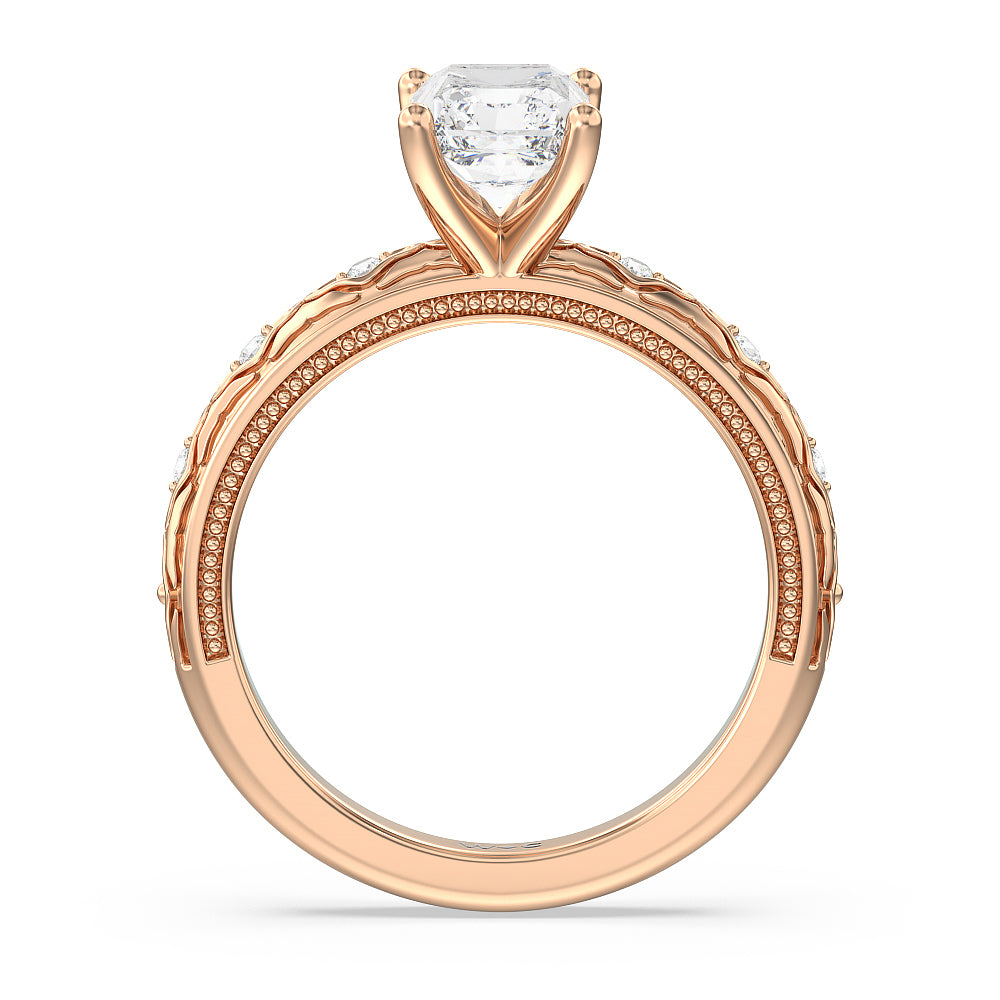 Vintage Blossom Engagement Ring with Radiant Cut Diamond in 14KT Rose Gold view 2

