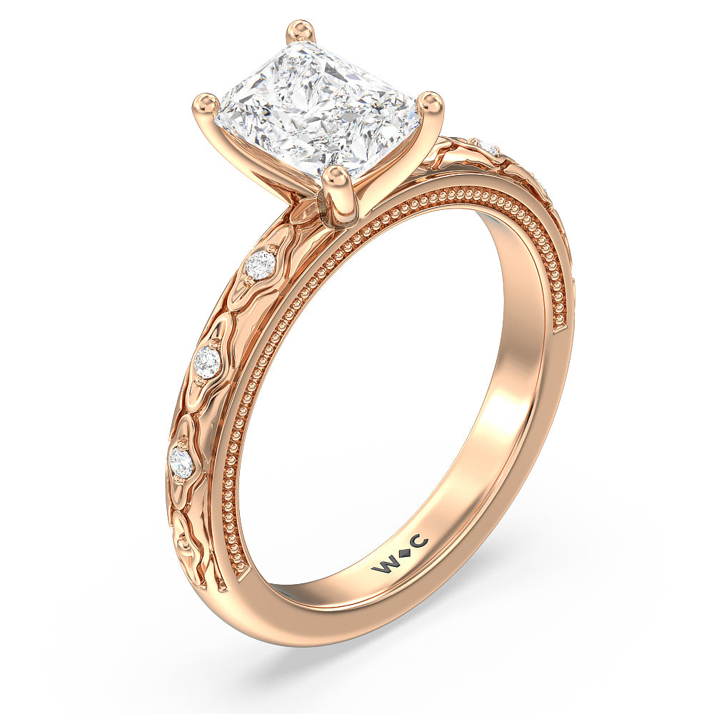 Vintage Blossom Engagement Ring with Radiant Cut Diamond in 14KT Rose Gold view 3
