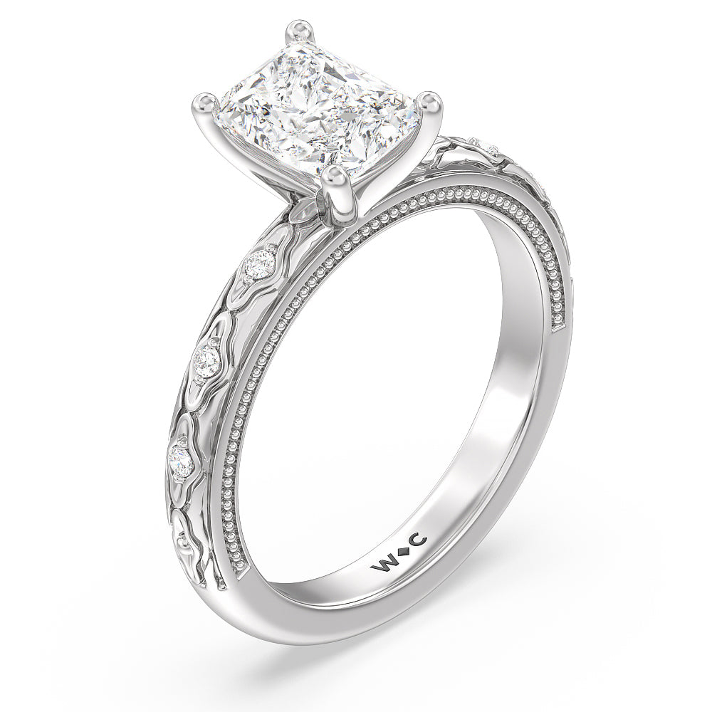 Vintage Blossom Engagement Ring with Radiant Cut Diamond in 14KT Platinum view 3
