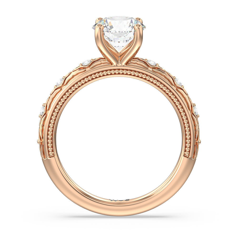 Vintage Blossom Engagement Ring with Round Cut Diamond in 14KT Rose Gold view 2
