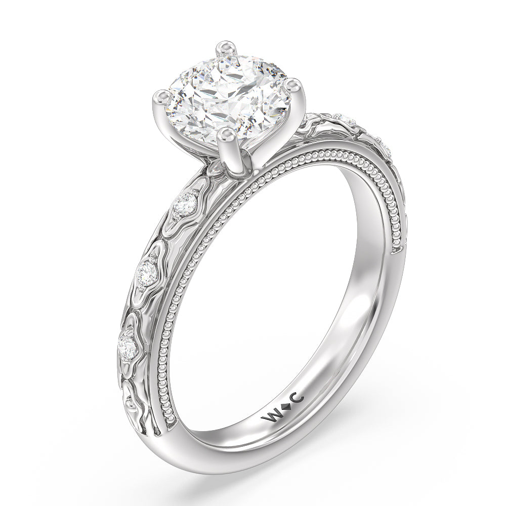 Vintage Blossom Engagement Ring with Round Cut Diamond in 14KT Platinum view 3
