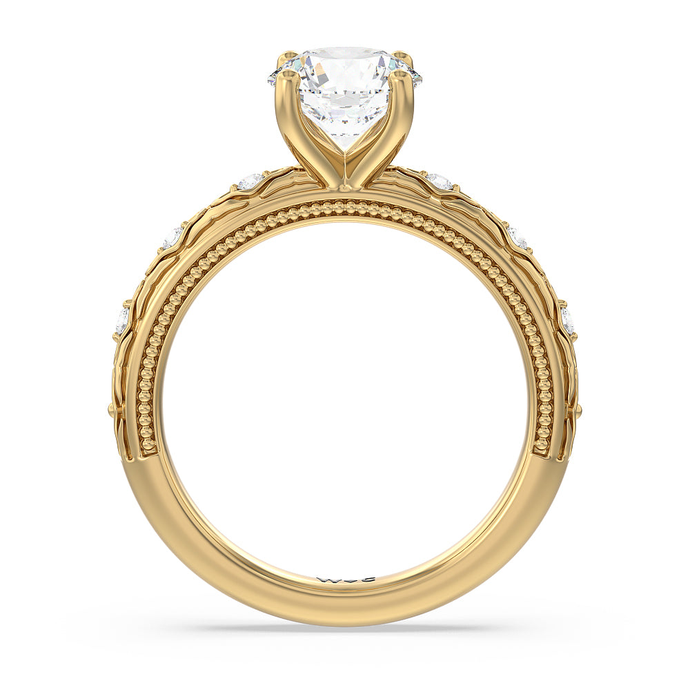 Vintage Blossom Engagement Ring with Round Cut Diamond in 14KT Yellow Gold view 2
