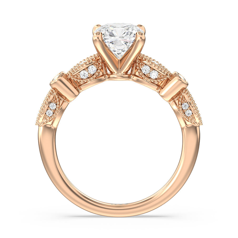 Vintage Art Deco Ring with Cushion Cut Diamond in 14KT Rose Gold view 2
