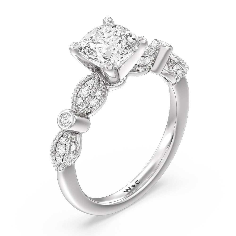 Vintage Art Deco Ring with Cushion Cut Diamond in 14KT Platinum view 3
