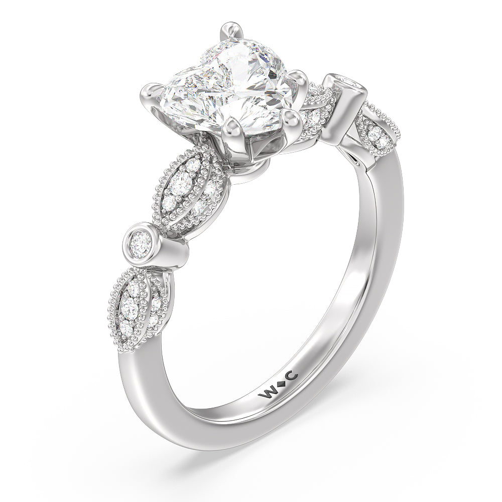 Vintage Art Deco Ring with Heart Cut Diamond in 14KT Platinum view 3
