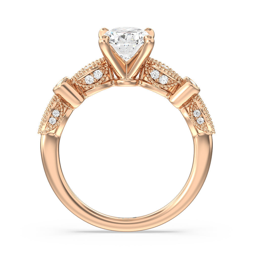 Vintage Art Deco Ring with Oval Cut Diamond in 14KT Rose Gold view 2
