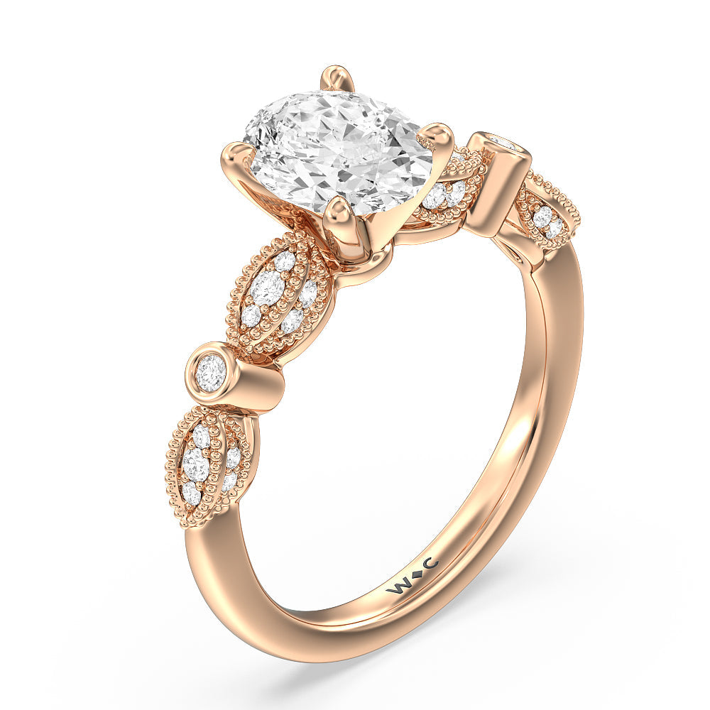 Vintage Art Deco Ring with Oval Cut Diamond in 14KT Rose Gold view 3
