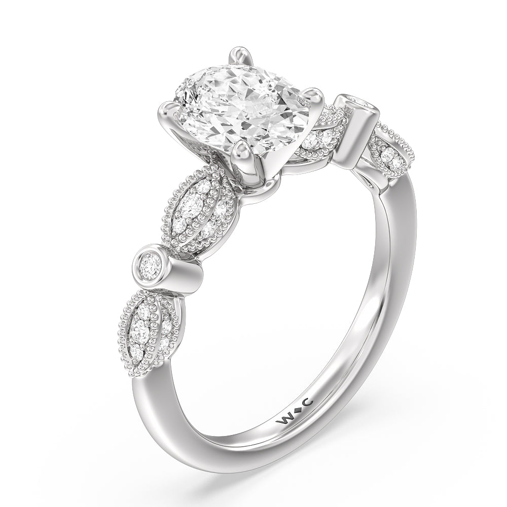 Vintage Art Deco Ring with Oval Cut Diamond in 14KT Platinum view 3
